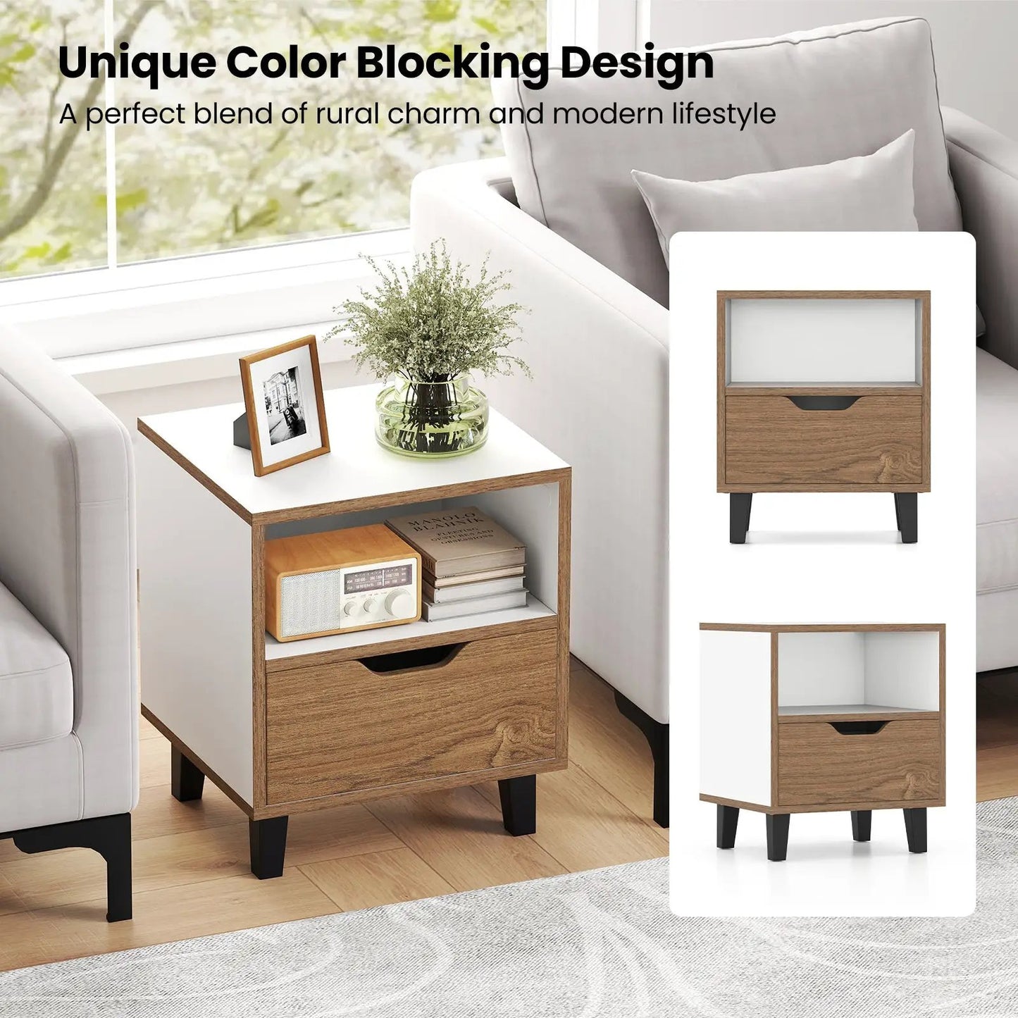 Nightstand with Drawer and Open Storage Shelf for Bedroom-White - Tampa Home & Garden Store