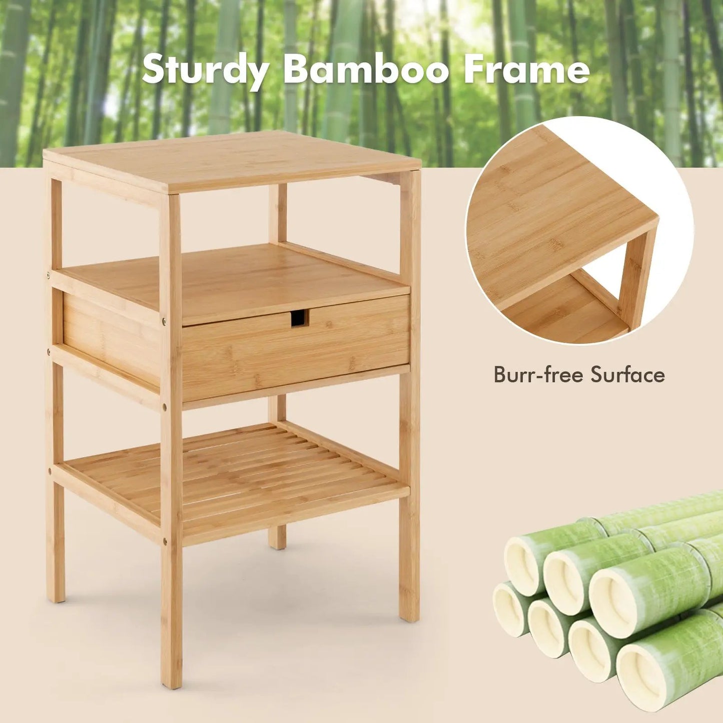 DirectDeals bamboo nightstand with drawer and slatted shelf natural finish on Tampa Home & Garden Store