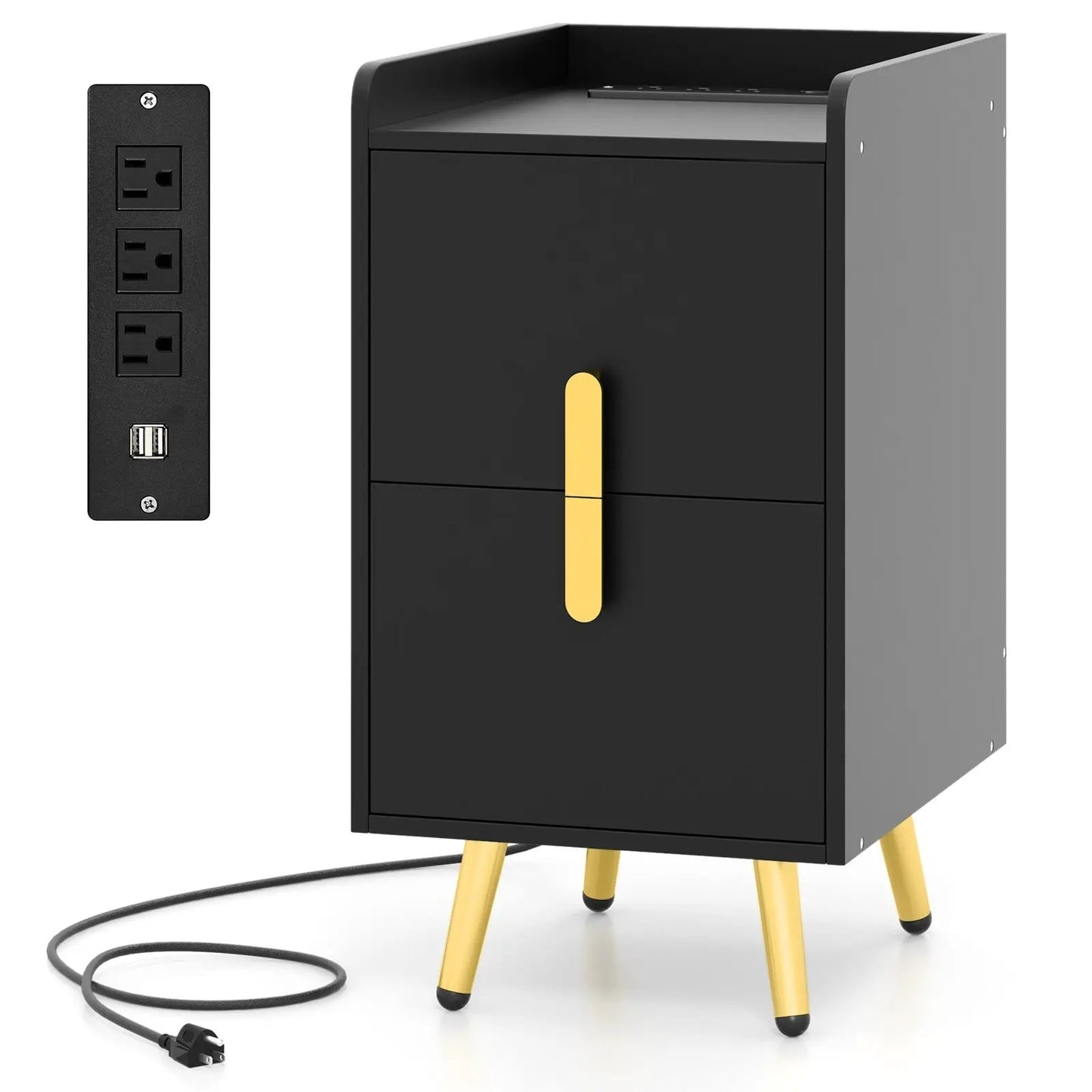 Nightstand Side Tables with 2 Drawers and 2 USB Ports-Rustic Brown - Tampa Home & Garden Store