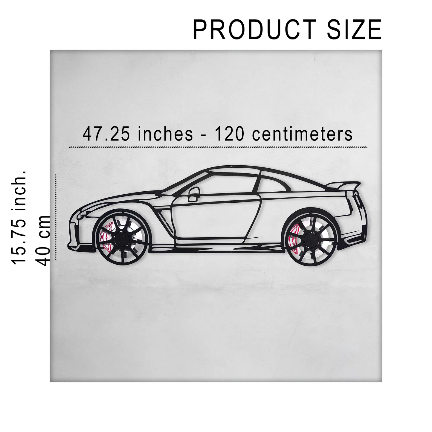 Nissan GT-R R35 wall art silhouette, metal black steel car sculpture on Tampa Home & Garden Store