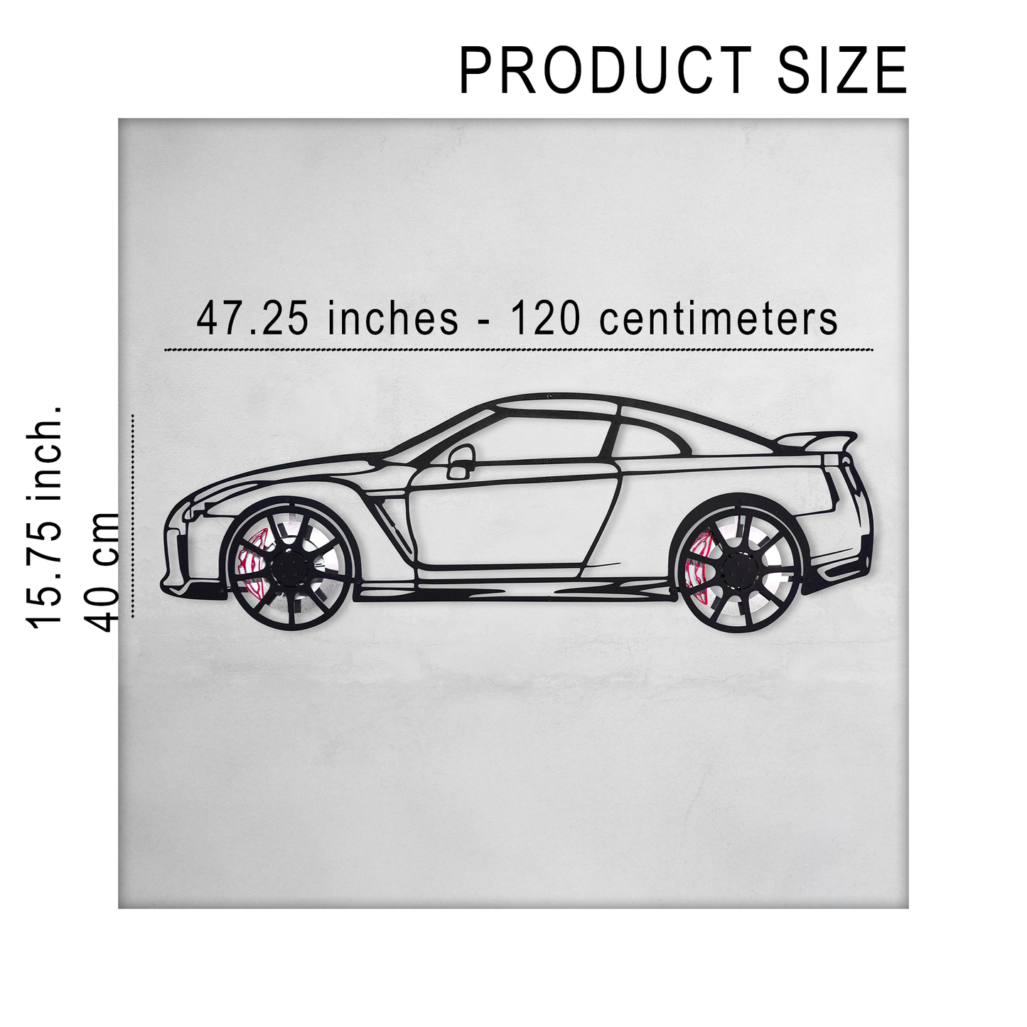 Nissan GT-R R35 Wall Art – JDM Steel Silhouette with Spinning Wheels-KAFMEKA036 - Tampa Home & Garden Store