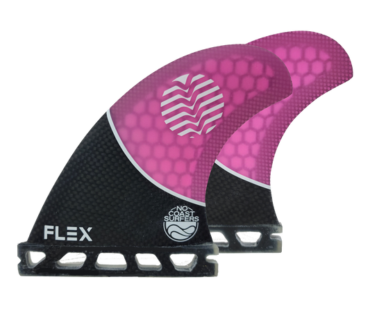 2 No Coast Surfers Flex Dual Honeycomb wakesurf fins with pink honeycomb pattern on Tampa Home & Garden Store