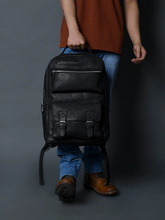 NoirTrek Leather Backpack black leather with front zip pocket by Classy Leather Bags on Tampa Home & Garden Store