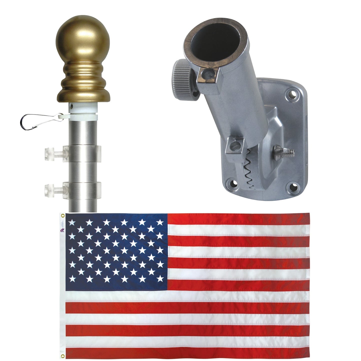 Non Tangle Flagpole Kit w/ Flag, Adjustable Bracket & Aluminum Pole - Tampa Home & Garden Store