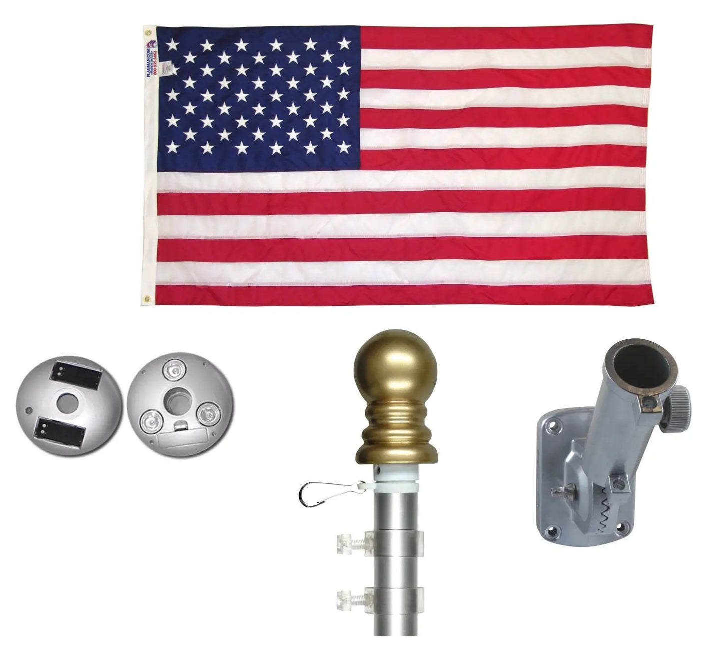 Aluminum spinning flagpole set by Flagman of America with solar light and brass finial on Tampa Home & Garden Store