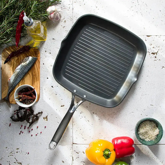 CRISTEL USA gray nonstick square grill pan with ridges for even heat on Tampa Home & Garden Store