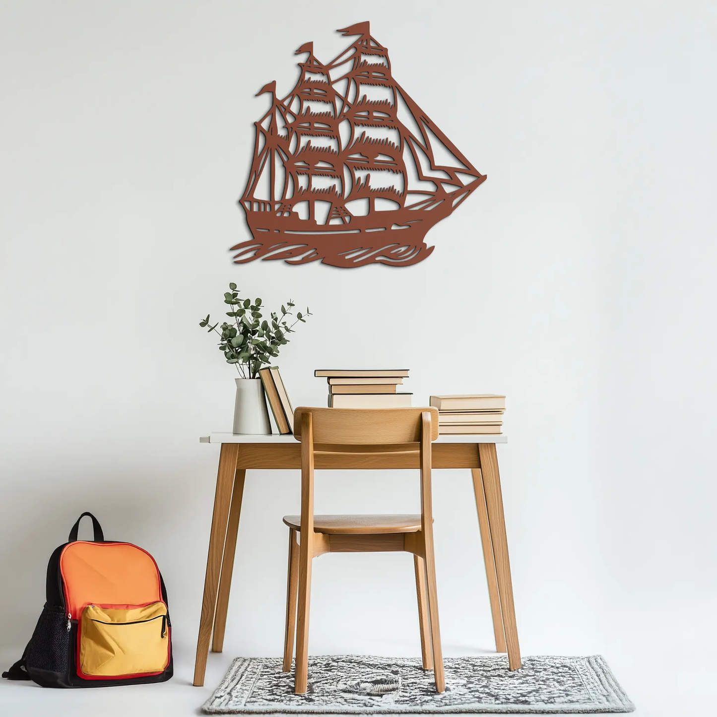 Nordic Viking Ship Metal Wall Art Norse-inspired rust-colored steel with open sail-cutout design on Tampa Home & Garden Store