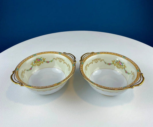 Noritake Renton porcelain serving bowls, white with gold trim, 5.5 in, two bowls on Tampa Home & Garden Store