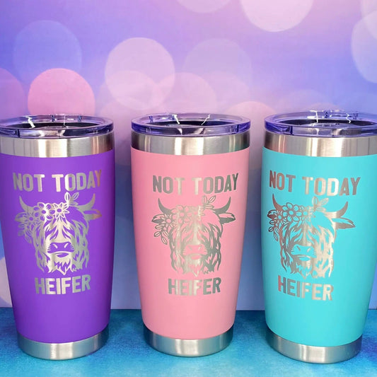 Not Today Heifer Highland Cow tumbler 20oz purple pink teal by Thistle & Stitch on Tampa Home & Garden Store