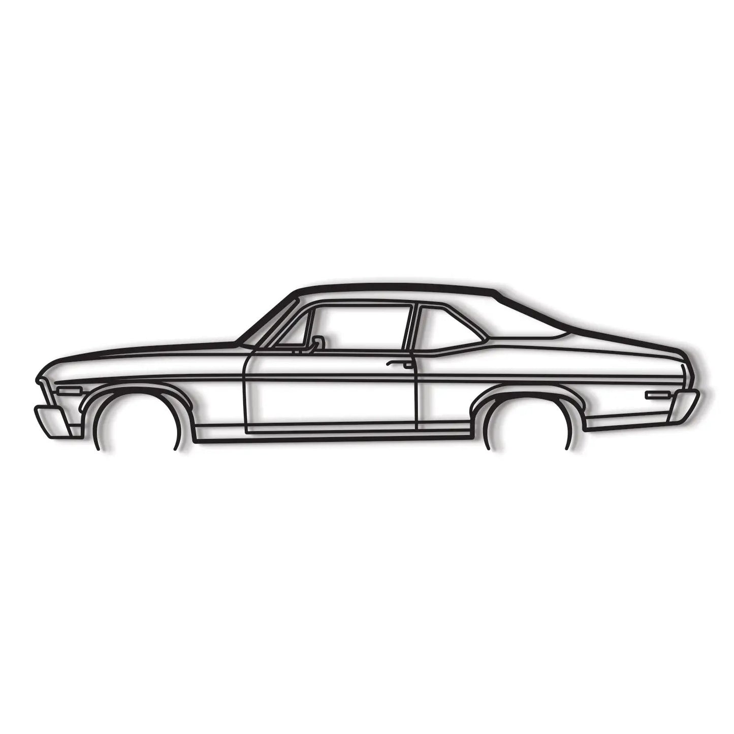 1972 Nova metal wall art black-outline line drawing car, Modello Turbo artwork on Tampa Home & Garden Store