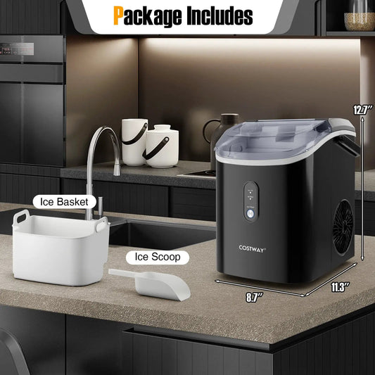 Costway Nugget Countertop Ice Maker, black with transparent lid; includes ice basket and scoop on Tampa Home & Garden Store