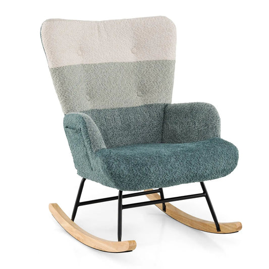 Nursery Rocking Chair with Ergonomic Armrests in pink cream teal boucle fabric rockers on Tampa Home & Garden Store
