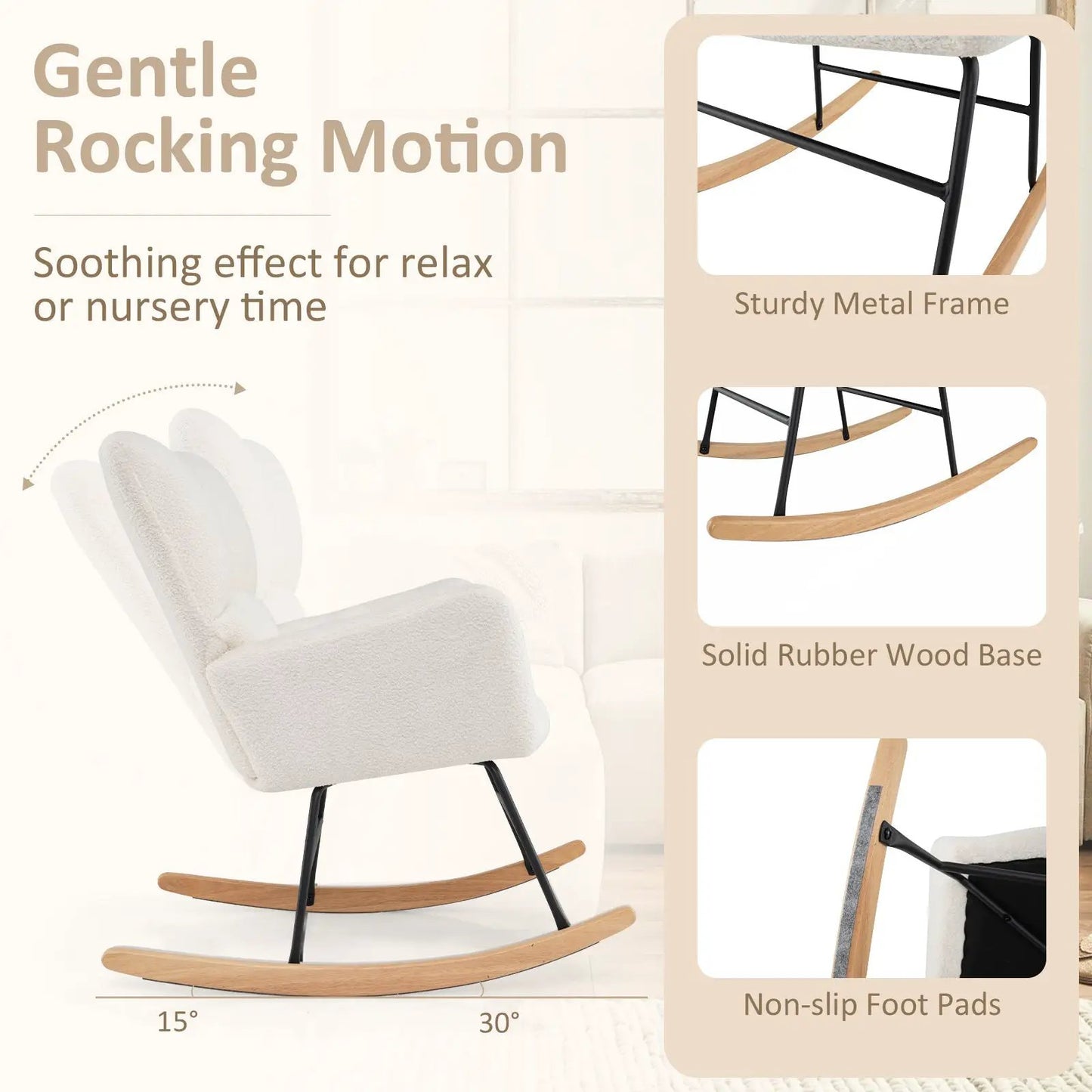 Nursery Rocking Chair with Comfy Backrest and Armrest-Beige - Tampa Home & Garden Store