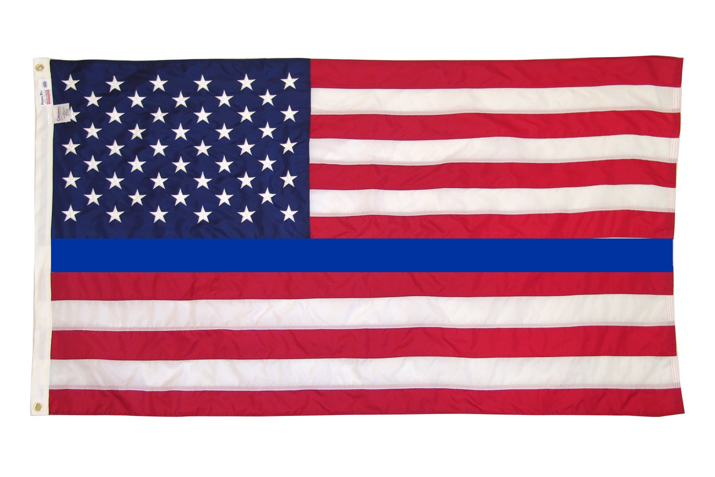Nylon American Flag with Thin Blue Line, stars on canton and red/white stripes, grommet edge on Tampa Home & Garden Store