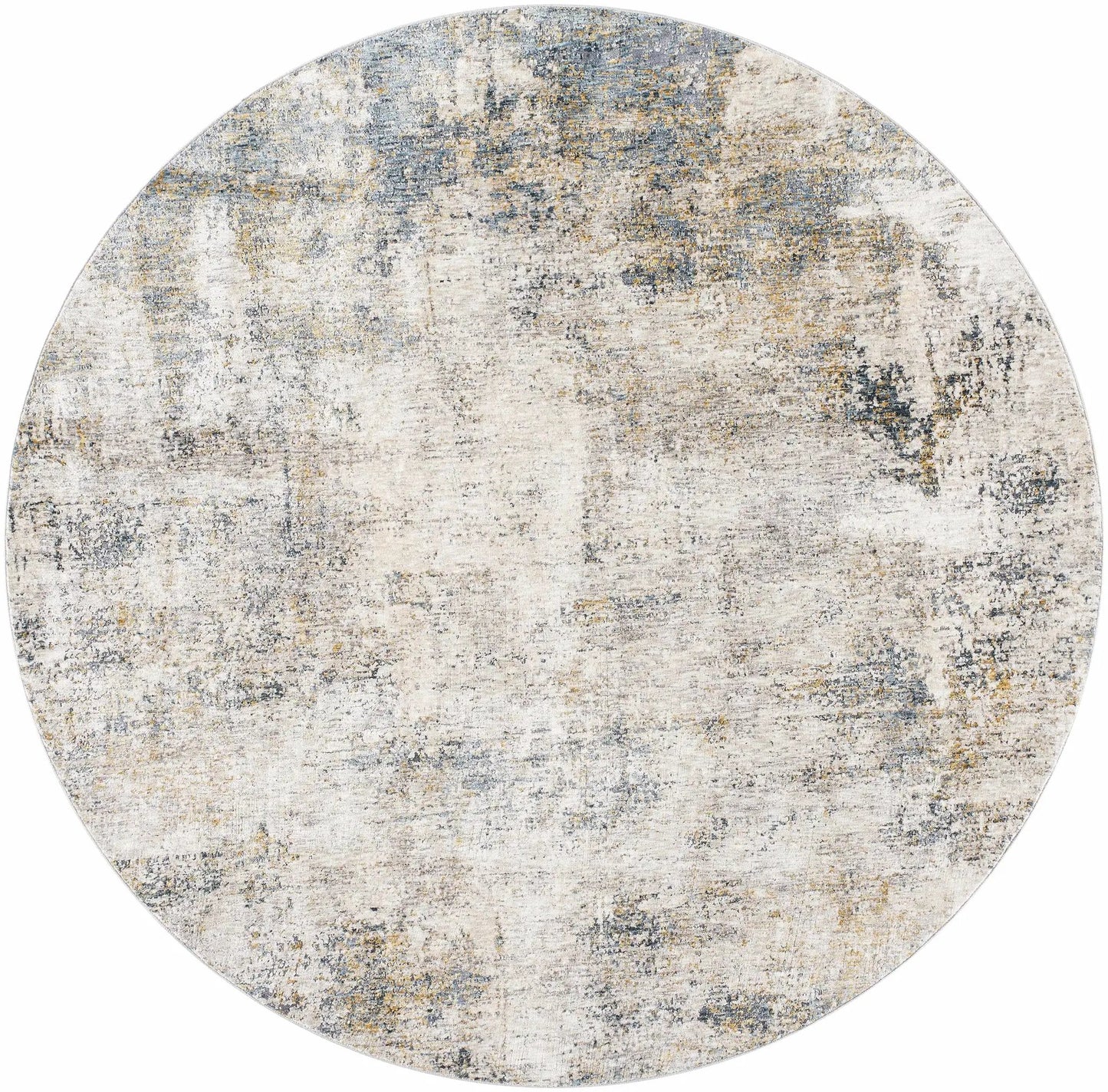 Odell Abstract Fringe Rug round mustard and gray rug with abstract pattern by Boutique Rugs on Tampa Home & Garden Store