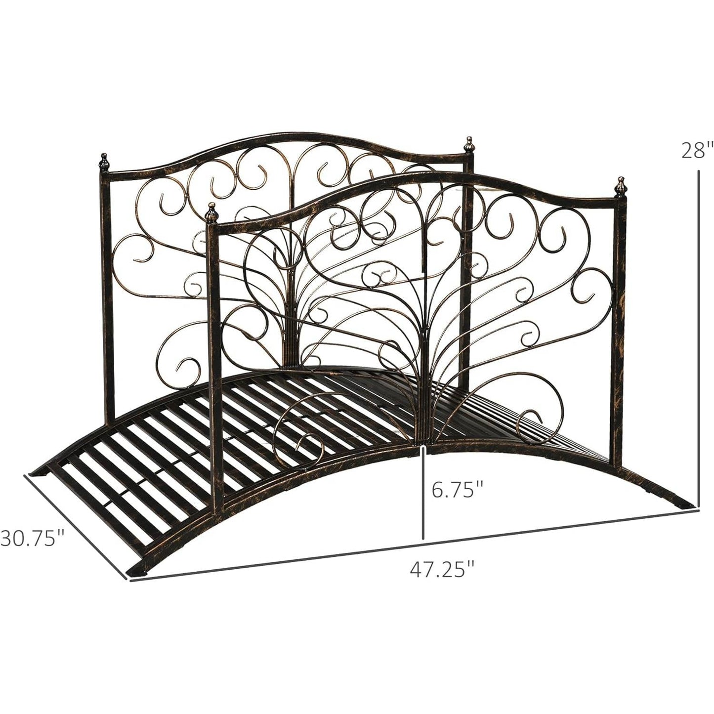 Puente de jardín metálico resistente de 1,2 m para exteriores con acabado en bronce negro