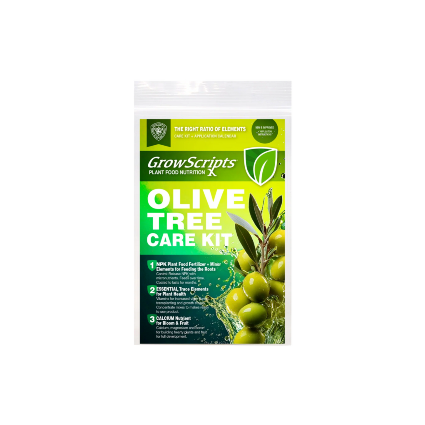 GrowScripts Olive Tree Care Kit fertilizer accessory by Live Good Logistics, green package on Tampa Home & Garden Store