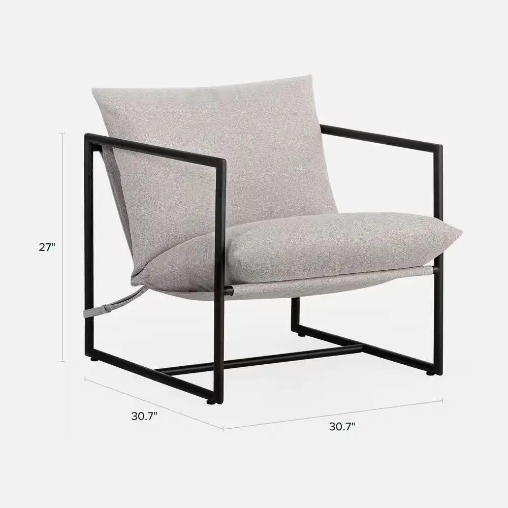 Modern Beige Grey Tan Oatmeal Upholstered Accent Chair with Metal Frame - Tampa Home & Garden Store