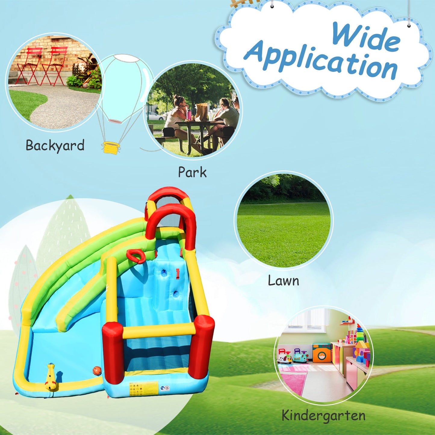 6-in-1 Inflatable Bounce House with Climbing Wall, DirectDeals, blue/yellow/red on Tampa Home & Garden Store
