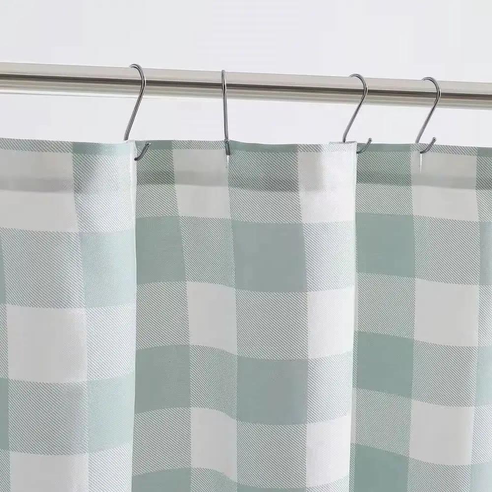72-inch 100-Percent Cotton Fabric Shower Curtain with Green White Plaid Pattern - Tampa Home & Garden Store