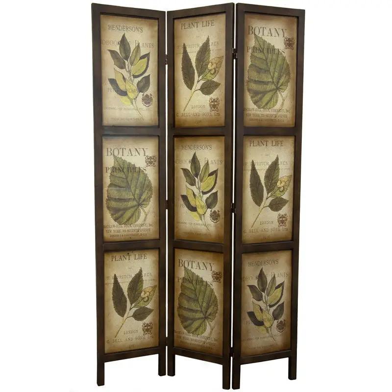 3-Panel Double Sided Floral Botany Plant Life Floral Leaves Room Divider - Tampa Home & Garden Store