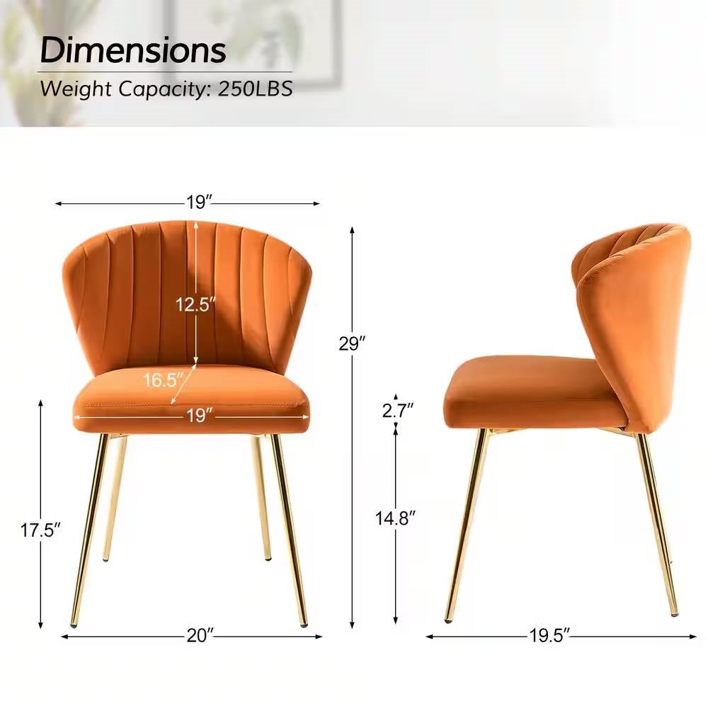 Sillón auxiliar tapizado en terciopelo naranja con patas de metal dorado