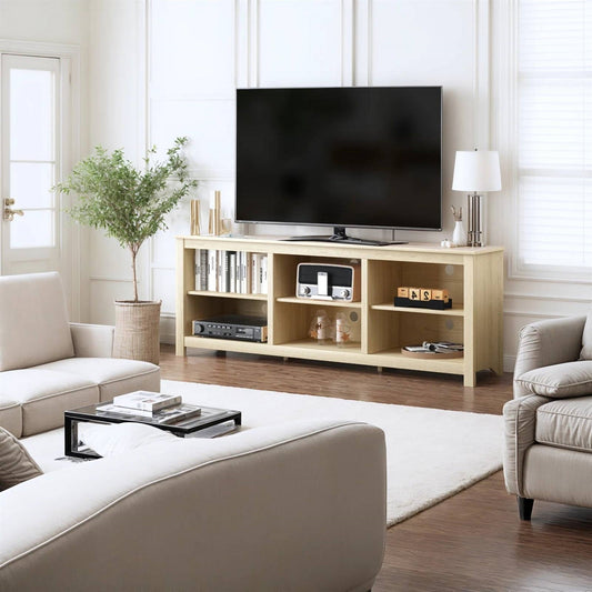 Farmhouse TV Stand in Light Oak Wood Finish - for TVs up to 70-inch - Tampa Home & Garden Store