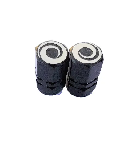 Outburst BMX aluminum Schrader valve caps pair black with silver tops featuring a circular logo on Tampa Home & Garden Store