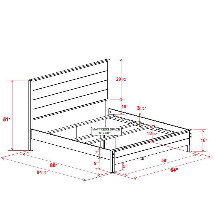 Cama de plataforma FarmHome de pino macizo blanco roto, tamaño Queen