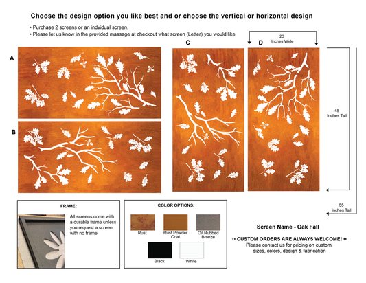 Rustica Ornamentals Privacy Screen for Deck large rust metal wall art panel with white leaf branches on Tampa Home & Garden Store
