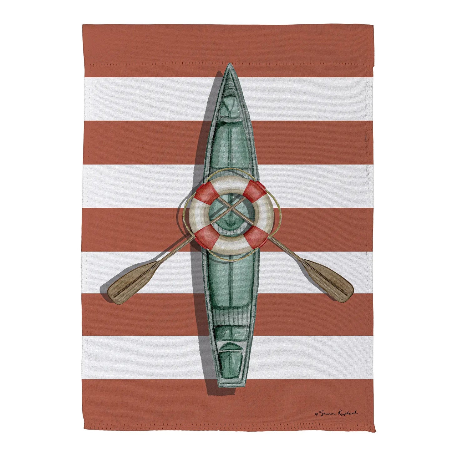 Oars and Canoe Suede Flag with red and white stripes and green canoe motif Evergreen Enterprises on Tampa Home & Garden Store