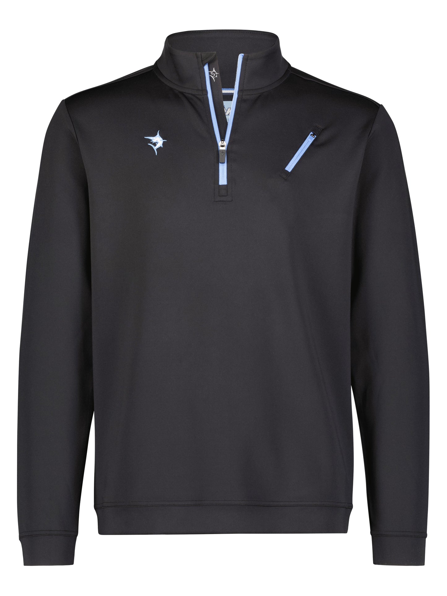 Oceanside Pullover black with blue zip placket and chest zip pocket White Water Life logo on Tampa Home & Garden Store