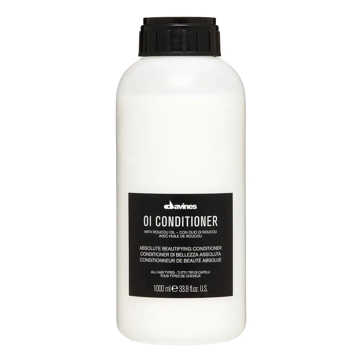 Davines OI Conditioner bottle, white plastic jug with black cap and Davines label 1000 ml on Tampa Home & Garden Store
