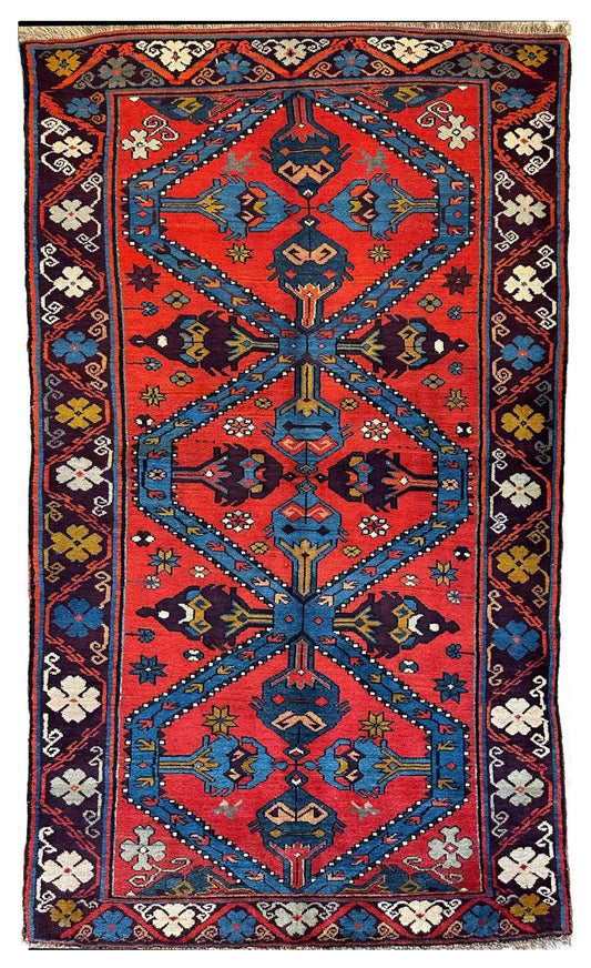 Old Derbent Dagestan Rug 4x7 Hand Knotted Wool red and blue geometric motifs by Rugistan on Tampa Home & Garden Store
