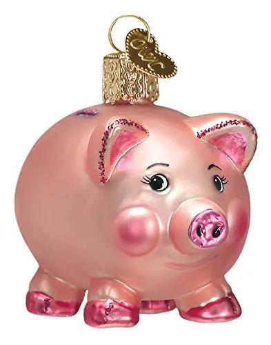 Old World Christmas piggy bank ornament pink with glitter accents and gold cap on Tampa Home & Garden Store