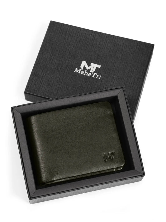 Olive Kodiak leather bifold wallet with classic minimal in MaheTri gift box on Tampa Home & Garden Store