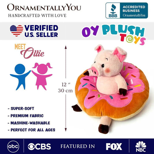 Ollie Oinker Pig Plushie with Donut Ring, 12-inch super-soft pink plush toy OrnamentallyYou on Tampa Home & Garden Store