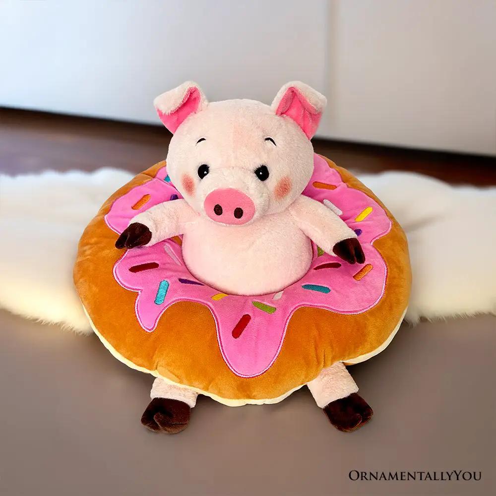 Ollie Oinker pig plush with donut ring, soft pink stuffed animal OrnamentallyYou on Tampa Home & Garden Store