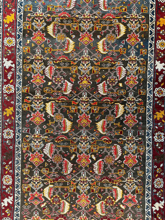 Persian Kashkuli Runner Hand Knotted Wool Rug dark field with red, gold motifs by Rugistan on Tampa Home & Garden Store