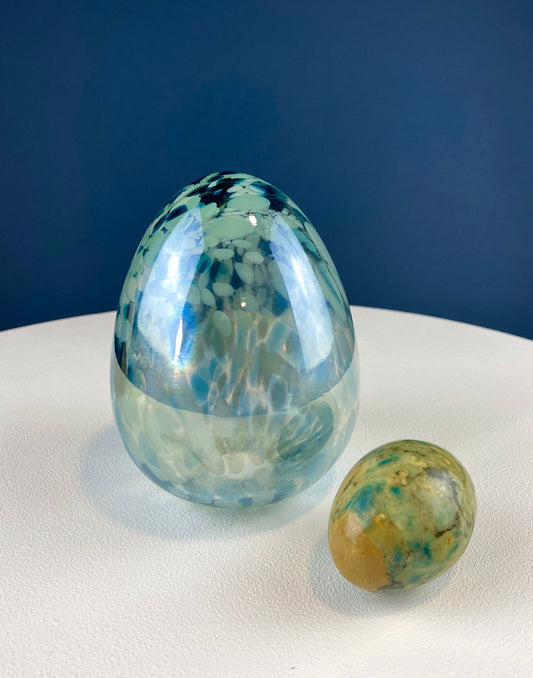Opaline Blue Glass Egg 6". Oversized Easter Egg Minimal Art Glass. Spring or Easter Decor. Easter Table Accessory. Kids Room. - Tampa Home & Garden Store