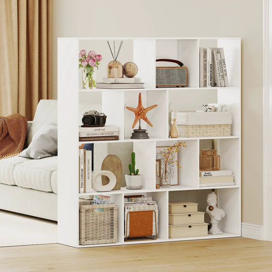 Open Shelf Bookcase 4-Tier Modern White, white modular shelves with books and decor on Tampa Home & Garden Store