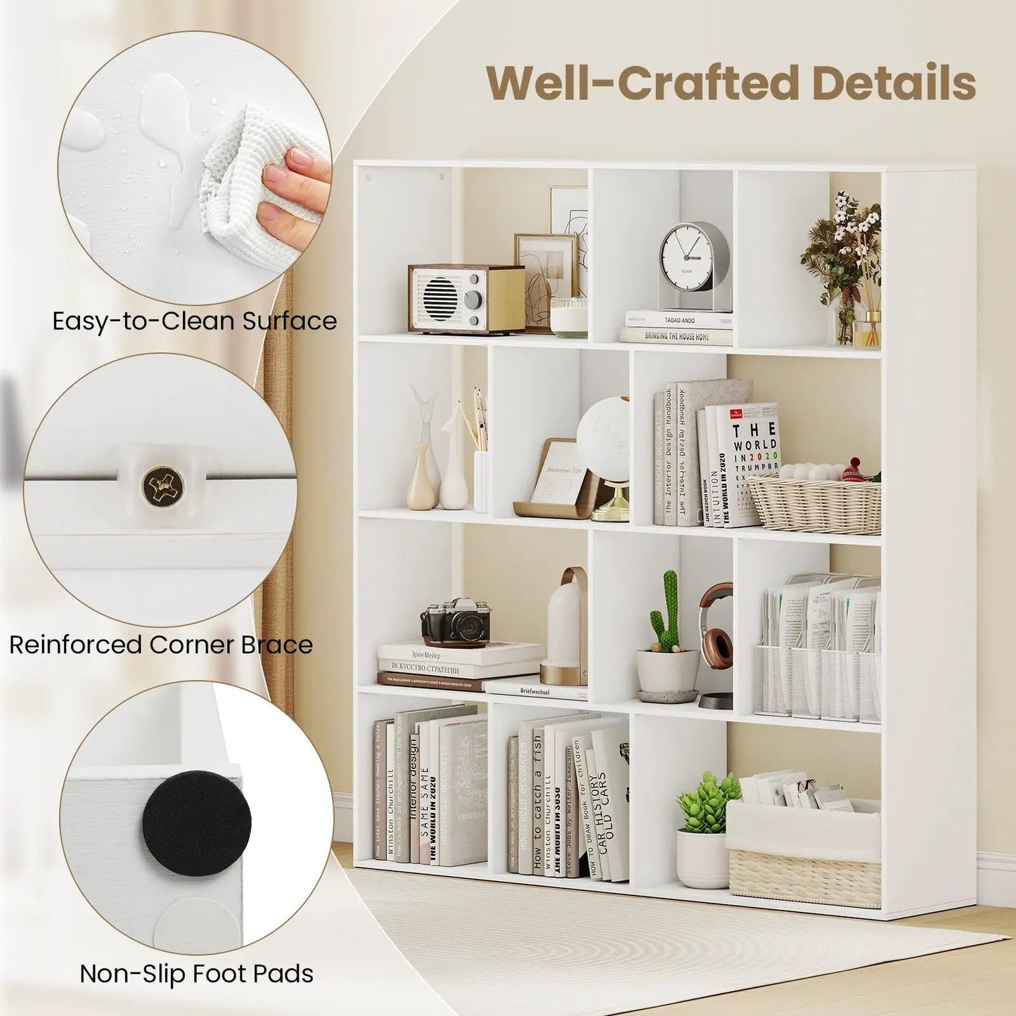 Open Shelf Bookcase 4-Tier Modern White with 12 open compartments DirectDeals on Tampa Home & Garden Store
