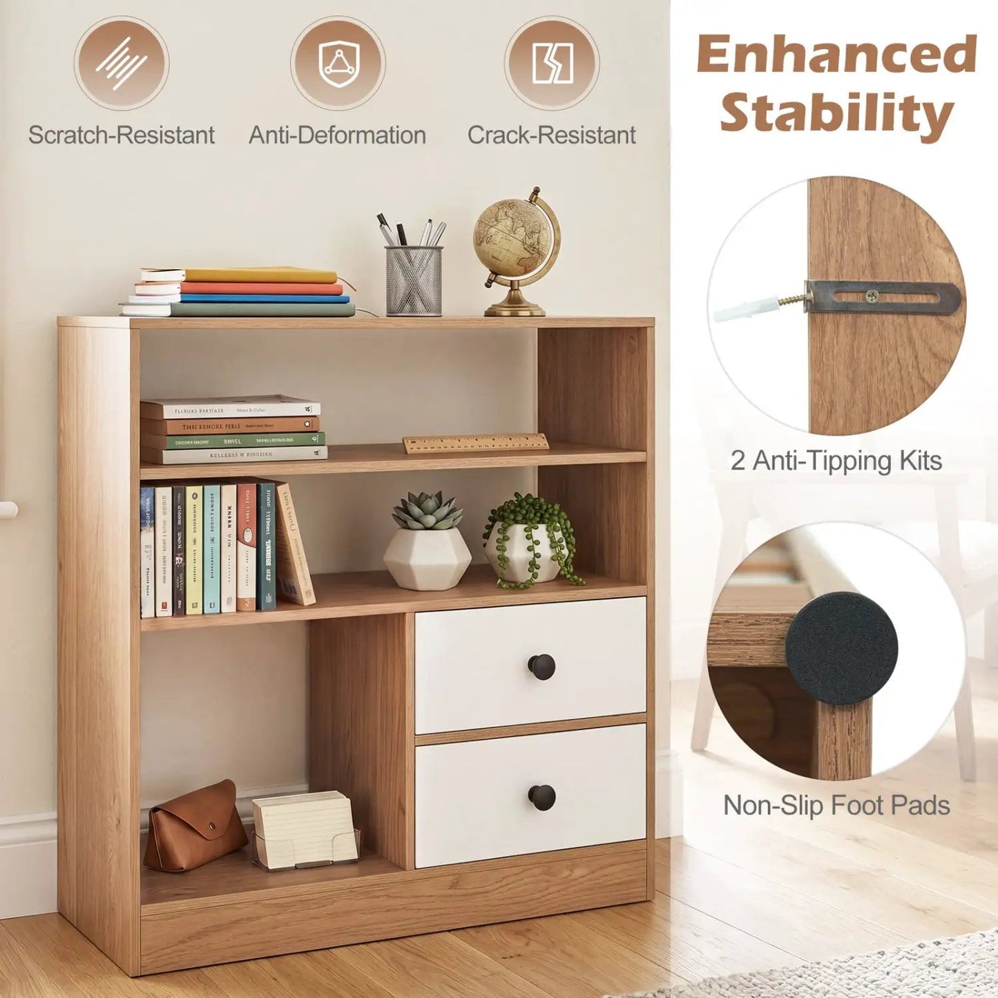 Storage Cabinet with 3 Shelves and 2 Drawers
