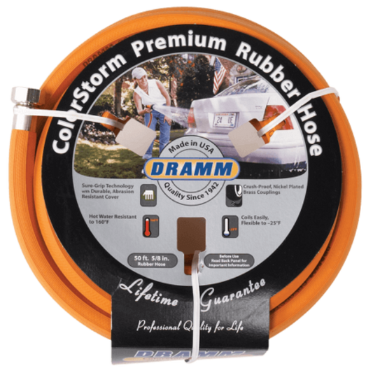 Dramm ColorStorm premium rubber garden hose 50 ft orange on Tampa Home & Garden Store