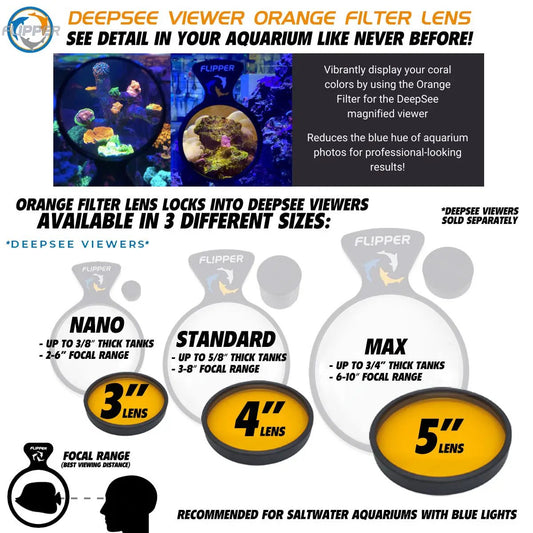 DeepSee Coral Viewer orange filter lens aquarium by Flipper; 3–5in lenses for saltwater on Tampa Home & Garden Store