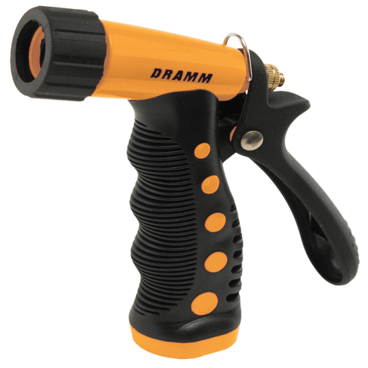 Dramm high power spray pistol orange plastic body with black ergonomic grip hose nozzle on Tampa Home & Garden Store