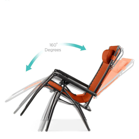 Orange Zero Gravity Folding Reclining Patio Lounge Chair with Canopy Sun Shade - Tampa Home & Garden Store