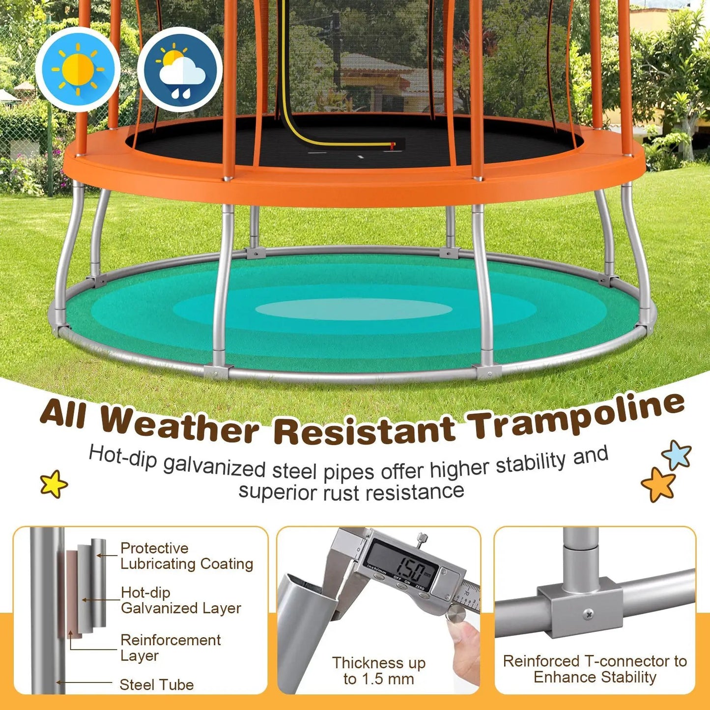 8 Feet Outdoor Unique Flower Shape Trampoline with Enclosure Net-Orange - Tampa Home & Garden Store