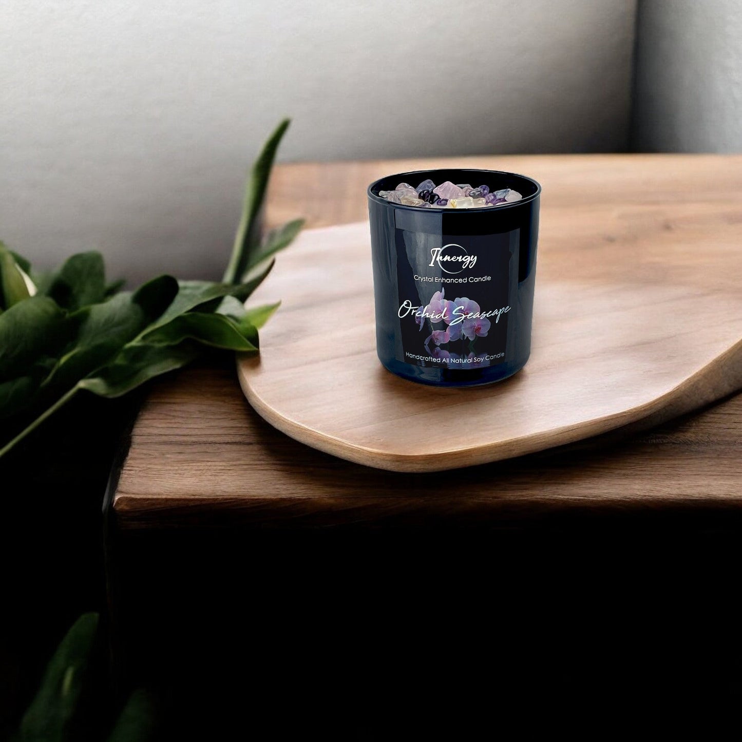 Orchid Seascape Crystal Candle with Amethyst, Rose, and Crystal Quartz | Coconut-Soy Wax Candle, 9oz - Tampa Home & Garden Store