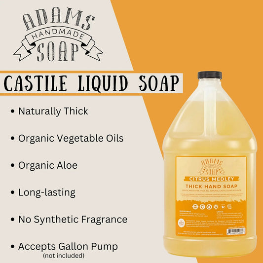 Organic Citrus Castile Soap bottle with orange label Adams Citrus Medley eco friendly on Tampa Home & Garden Store